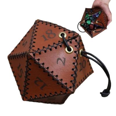 MOCIUN Leather D20 Dice Bag, Pointed Dice Set, Polygonal Dice Storage Boxes, Dice Storage Bag with Numbers, Vintage Portable Coin Pouch (A)