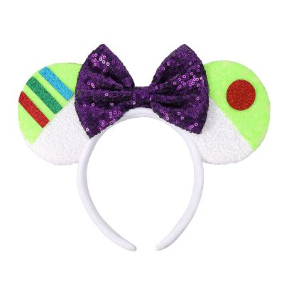UNSPAZ Mouse Ears Headbands, Sequin Mouse Ears for Women Girls Boys, Shiny Bow Headband for Cosplay Party Decorations Hair Accessories (Green)