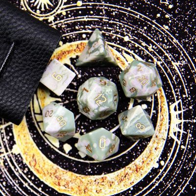 Wemune Natural Auspicious Jade Gemstones DND Polyhedral Dice, Role Playing Dice for TRPG Table Games Dungeons and Dragons Games