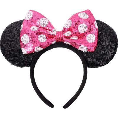 UNSPAZ Mouse Ears Headbands, Sequin Mouse Ears for Women Girls Boys, Shiny Bow Headband for Cosplay Party Decorations Hair Accessories (Pink)