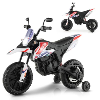 INFANS Kids Motorcycle 12V, Licensed Aprilia RX125 Ride-on Motorbike for Toddlers with Training Wheels, Spring Suspension, Headlight, Music, Children Ages 3-8 (Ivory)
