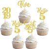 24 PCS Glitter 5th Birthday Cupcake Toppers Hello 5 Five Cupcake Picks Sweet 5 Since 2019 Cupcake Topper for Happy 5th Birthday Anniversary Party Cake Decorations Supplies Gold view 1