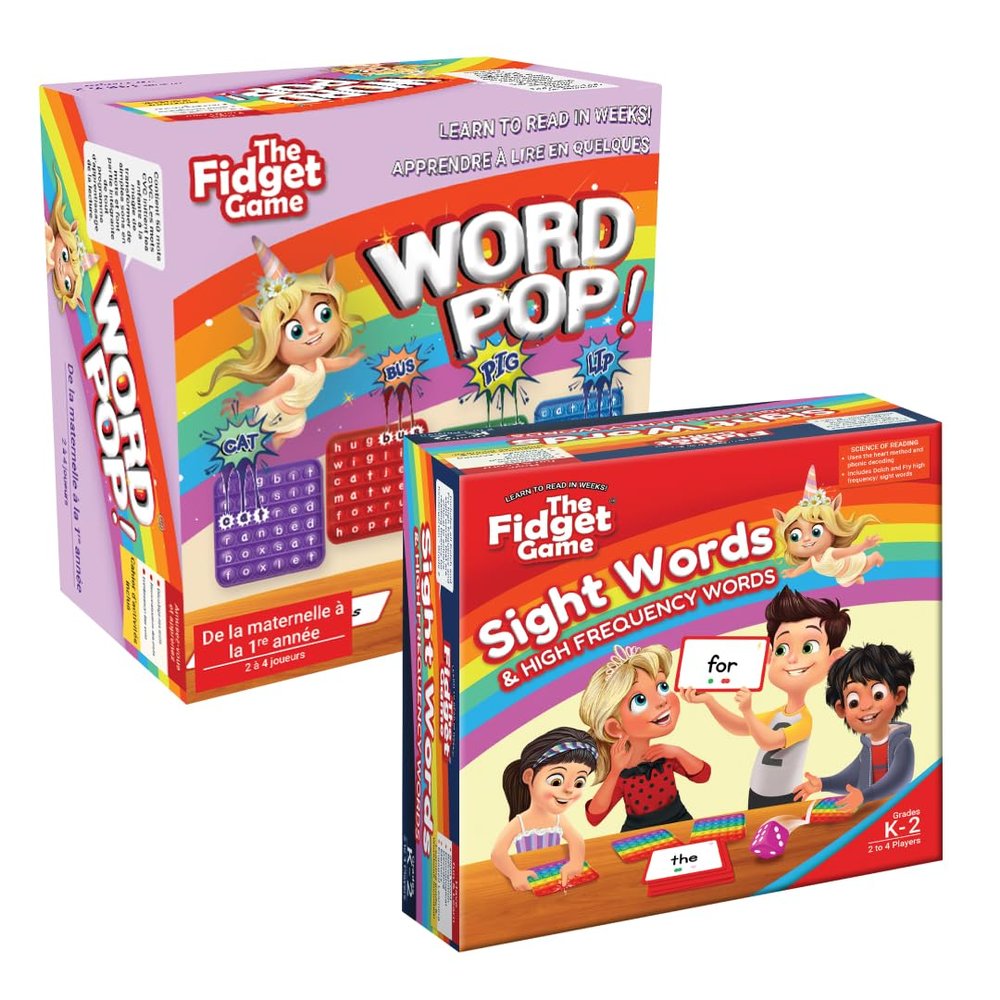 The Fidget Game Ultimate Reading Bundle - Flashcards and Pop Fidget Toys for Kids Pre-K to Third Grade - Learning Activities and Games for High-Frequency Dolch Sight Words - Includes Mats and Dice
