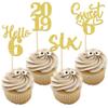 24 PCS Glitter 6th Birthday Cupcake Toppers Hello 6 Six Cupcake Picks Sweet 6 Since 2019 Cupcake Topper for Happy 6th Birthday Anniversary Party Cake Decorations Supplies Gold view 1