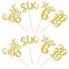 24 PCS Glitter 6th Birthday Cupcake Toppers Hello 6 Six Cupcake Picks Sweet 6 Since 2019 Cupcake Topper for Happy 6th Birthday Anniversary Party Cake Decorations Supplies Gold view 3