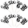 24 PCS Black 6th Birthday Cupcake Toppers Glitter Hello 6 Six Cupcake Picks Sweet 6 Since 2019 Cupcake Topper for Happy 6th Birthday Anniversary Party Cake Decorations Supplies view 3