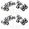 24 PCS Black 5th Birthday Cupcake Toppers Glitter Hello 5 Five Cupcake Picks Sweet 5 Since 2020 Cupcake Topper for Happy 5th Birthday Anniversary Party Cake Decorations Supplies view 3