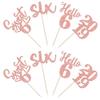 24 PCS 6th Birthday Cupcake Toppers Glitter Hello 6 Six Cupcake Picks Sweet 6 Since 2019 Cupcake Topper for Happy 6th Birthday Anniversary Party Cake Decorations Supplies Rose Gold view 3