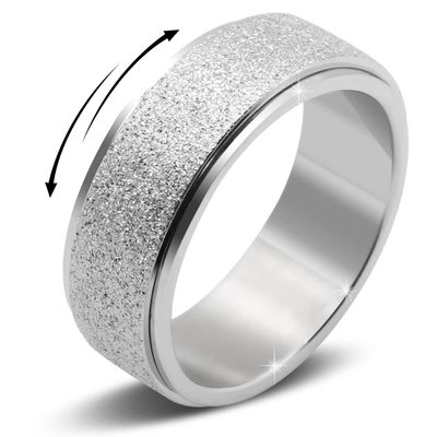 LuckyAmor Men's 8MM Black/Silver/Rainbow Stainless Steel Spinner Ring Band for Anxiety Relief Items for Men Sandblast Glitter Finish Size 7 8 9 10 11 12 (11, Silver)