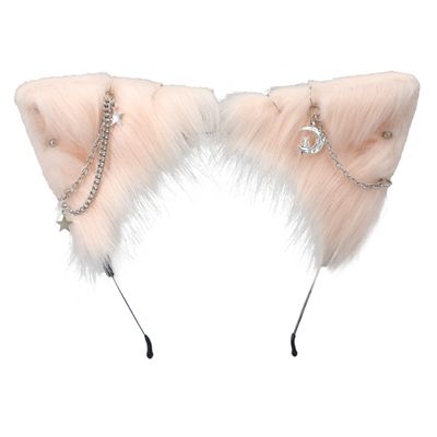 VIGVAN Cat Cosplay Ears Accessories Punk Gothic Cross Cat Ears Headbands clips (Pink Star)