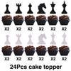 24pcs Black White Glitter International Chess Cupcake Topper  Intellectual Game & Birthday Cake Decorations (Chess) view 2