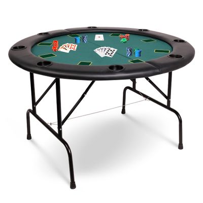 Vilobos Poker Table Foldable, 8 Player Round Folding Portable Texas Holdem Poker Table with Water-Resistant Cushioned Rail & 8 Plastic Cup Holders, Casino-Grade Felt Surface for Blackjack, Green