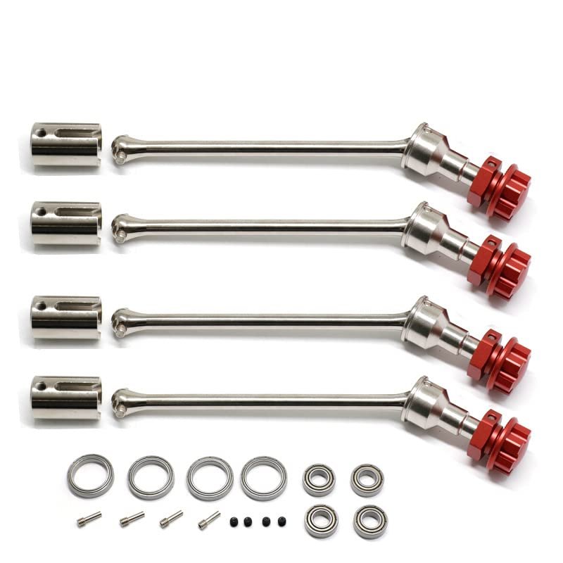 Front and Rear Drive Shaft CVD for Traxxas 1/10 MAXX WideMaxx RC Car, 4Pcs Metal Axle Shaft Replacement Parts (Silver-red)
