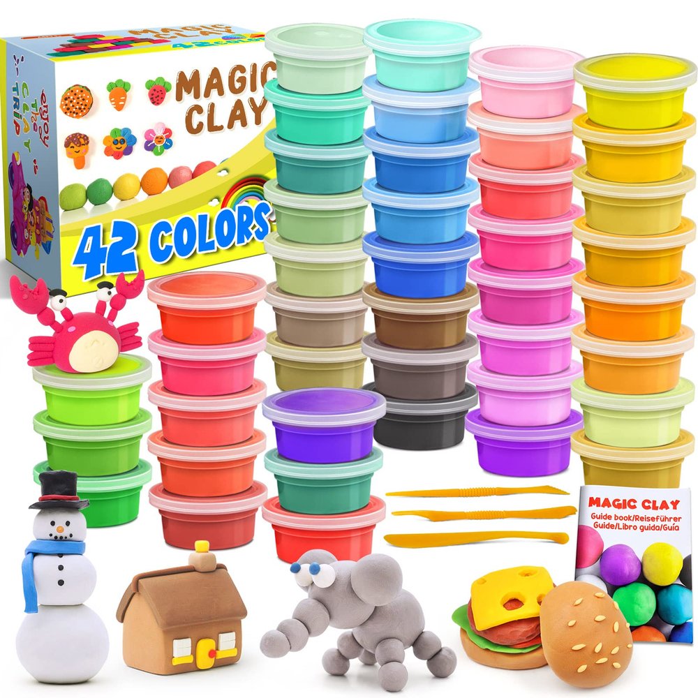 ESSENSON Air Dry Clay 42 Colors, Modeling Clay for Kids, DIY Molding Magic Clay for with Tools, Toys Gifts for Age 3 4 5 6 7 8+ Years Old Boys Girls Kids