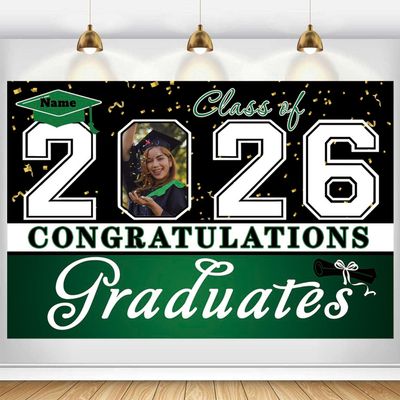 Dicodes Custom Graduation Backdrop Banner Large Congrats Grad Party Supplies Decorations Photography Background for 2026 Graduation Party(Dark Green)