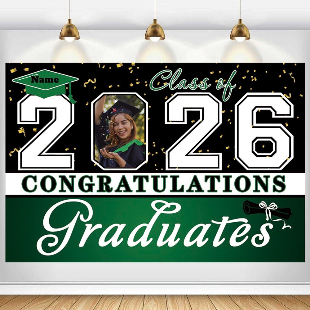Dicodes Custom Graduation Backdrop Banner Large Congrats Grad Party Supplies Decorations Photography Background for 2026 Graduation Party(Dark Green)