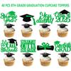 GD8XDG-LVS 8th Grade Grad Cupcake Toppers, Green Glitter 8th Grade Graduation Party Decorations 2025, Boy Girl Kids Eighth Grade Graduation Party Decorations Supplies (Green) view 2