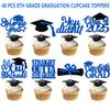 GD8XDG-LS 8th Grade Grad Cupcake Toppers, Blue Glitter 8th Grade Graduation Party Decorations 2025, Boy Girl Kids Eighth Grade Graduation Party Decorations Supplies (Blue) view 2