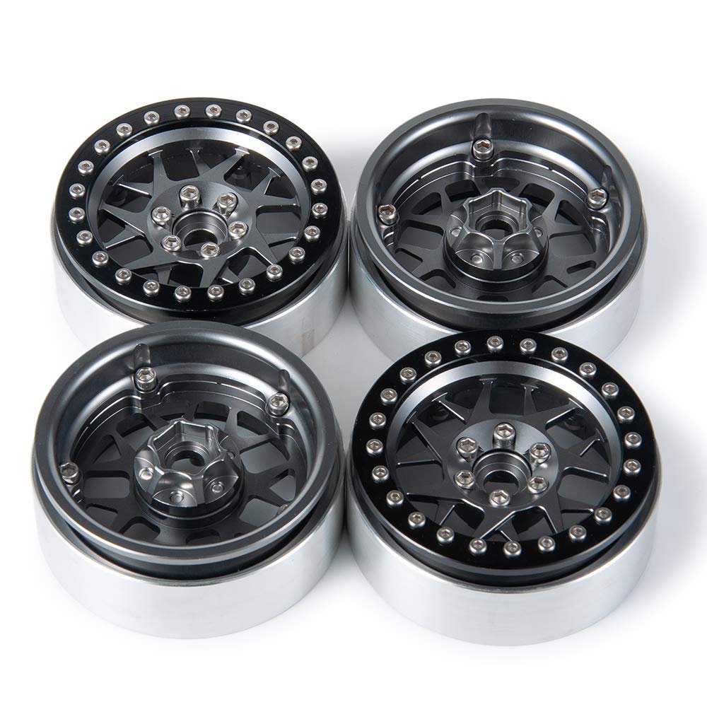 MORLORDY 4PCS RC 2.2 Beadlock Wheels Aluminum Alloy 2.2 inch Wheel Hubs Rims for 1/10 Scale RC Crawler Car SCX10 SCX10 II 90046 SCX10 III AXI03007 D90 TRX4 CC01 Upgrades - Black and Titanium