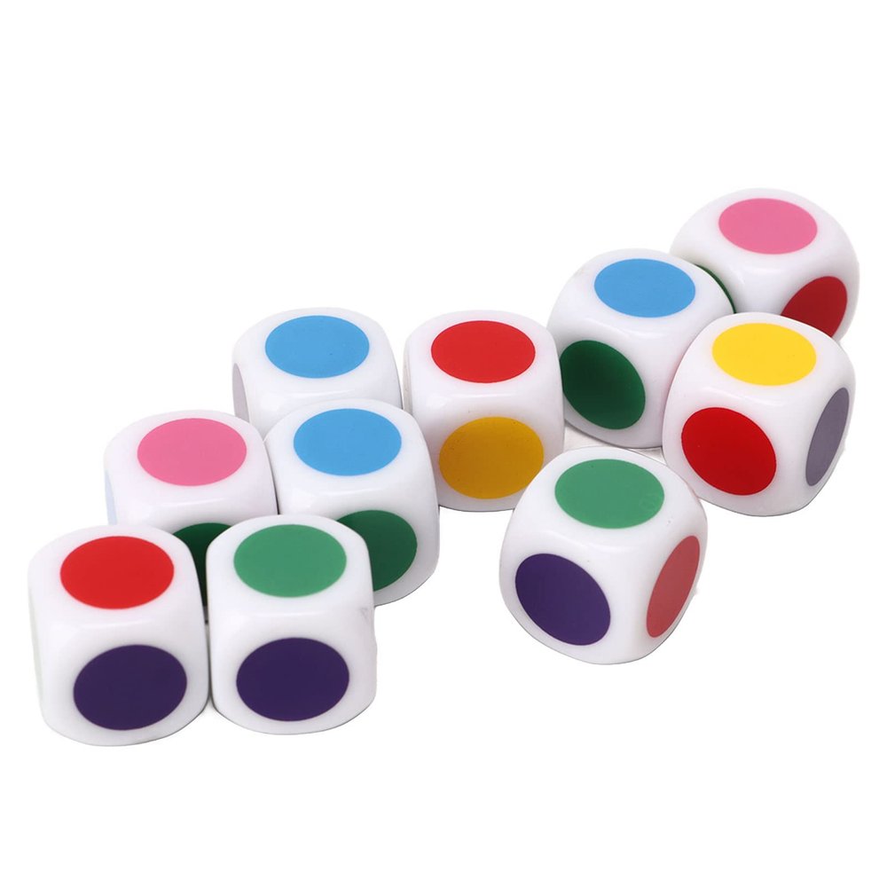 20Pcs 6 Sided Dice, Color Dot Teaching Dice for Board Games Digital Teaching Children