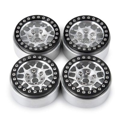 MORLORDY 4PCS RC 2.2 Beadlock Wheels Aluminum Alloy 2.2 inch Wheel Hubs Rims for 1/10 Scale RC Crawler Car SCX10 SCX10 II 90046 SCX10 III AXI03007 D90 TRX4 CC01 Upgrades - Black and Silver