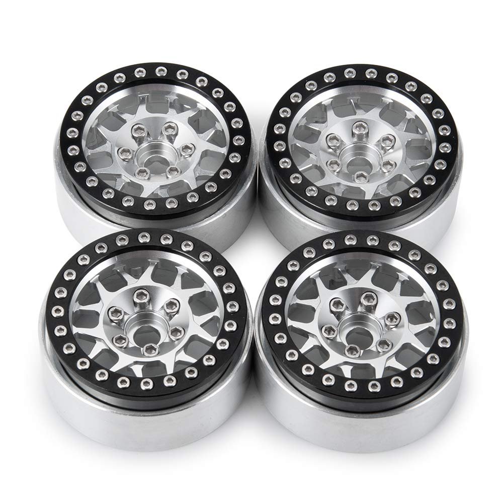 MORLORDY 4PCS RC 2.2 Beadlock Wheels Aluminum Alloy 2.2 inch Wheel Hubs Rims for 1/10 Scale RC Crawler Car SCX10 SCX10 II 90046 SCX10 III AXI03007 D90 TRX4 CC01 Upgrades - Black and Silver
