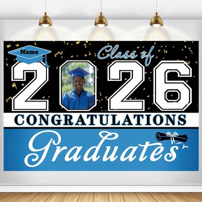 Dicodes Custom Congrats Grad Banner 2026 Blue-Graduation Backdrop 2026 for College Graduation Party Decoration - Graduation Banner 2026 for Graduation Decorations(Sky Blue)