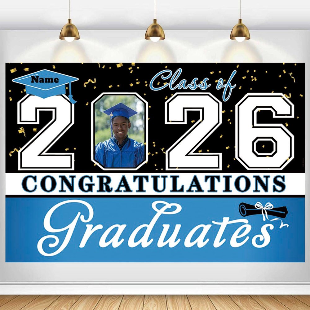 Dicodes Custom Congrats Grad Banner 2026 Blue-Graduation Backdrop 2026 for College Graduation Party Decoration - Graduation Banner 2026 for Graduation Decorations(Sky Blue)