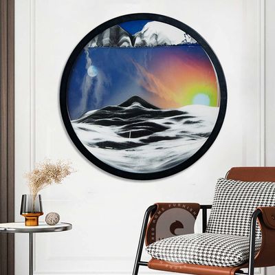 KRIDDR Round Glass 3D Sand Art Deep Sea Moving Sandscape Display Flowing Colored Sand Frame, Large Desktop Art Toyshome Office Work Decor