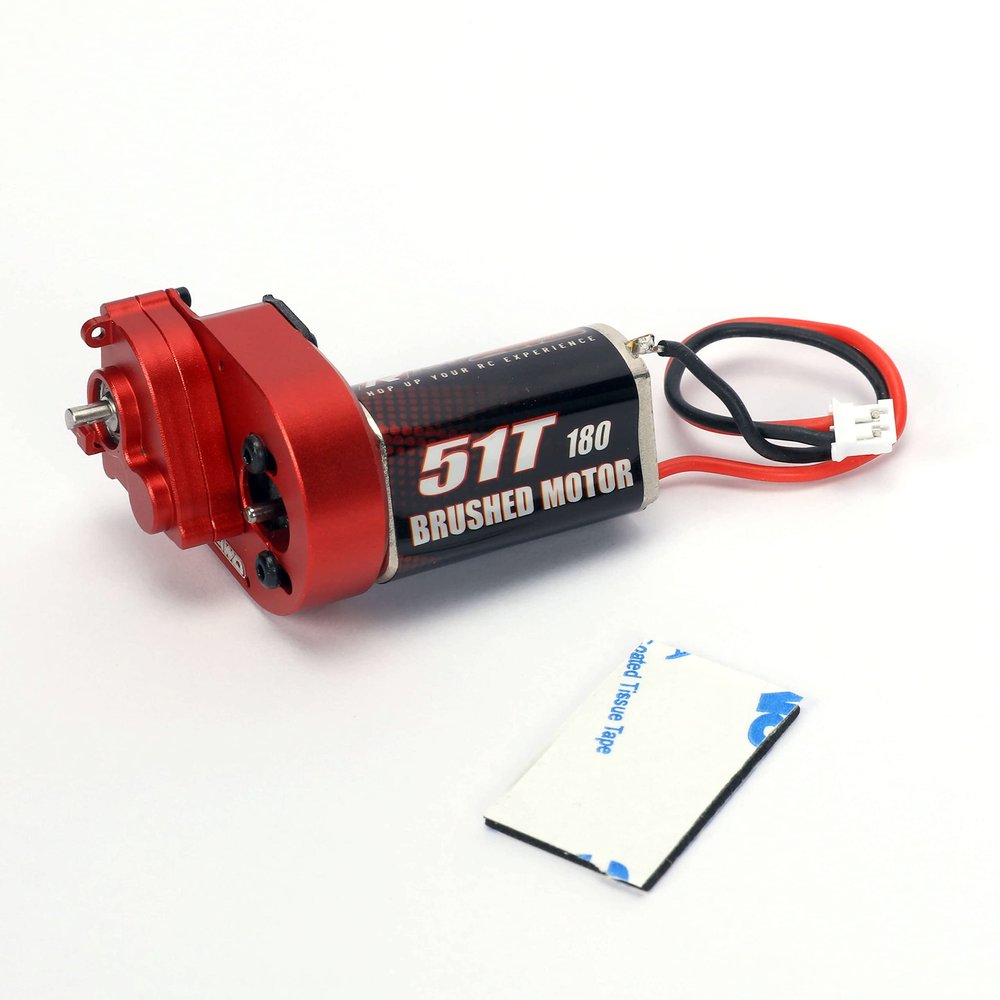 RCAWD Upgraded Carbon Brush 51T(Turn) 180size Brushed Motor&Alloy Center Gear Housing,Transmission Assembled with Steel Gears for Axial 1-24 Scx24 Crawlers Red