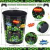 24 Pieces 16 oz Video Game Theme Cups Gaming Party Favors Set Go Level up Plastic Cups Gamer Frosted Cup for Popular Video Party Supplies Adult Gamer Birthday Decorations(Green) view 2