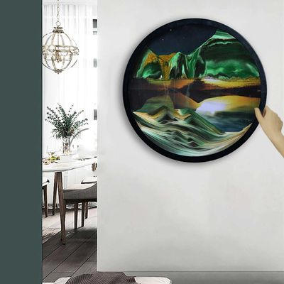 KRIDDR Round Glass 3D Sand Art Deep Sea Moving Sandscape Display Flowing Colored Sand Frame, Large Desktop Art Toyshome Office Work Decor