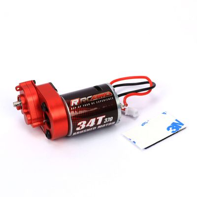 RCAWD Upgraded Carbon Brush 34T(Turn) 370size Brushed Motor&Alloy Center Gear Housing, Transmission Assembled with Steel Gears for Axial 1-24 Scx24 Crawlers Red
