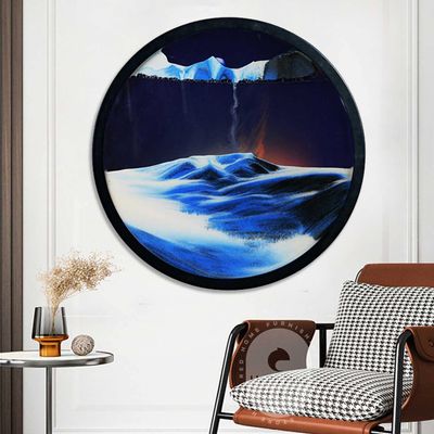 KRIDDR Round Glass 3D Sand Art Deep Sea Moving Sandscape Display Flowing Colored Sand Frame, Large Desktop Art Toyshome Office Work Decor