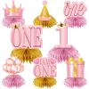 8Pcs 1st Birthday Decorations Honeycomb Centerpieces for Girls, Pink Rose Gold I Am One Happy First Birthday Table Centerpieces Party Supplies, One Year Old Bday Table Toppers Decor view 1