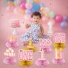 8Pcs 1st Birthday Decorations Honeycomb Centerpieces for Girls, Pink Rose Gold I Am One Happy First Birthday Table Centerpieces Party Supplies, One Year Old Bday Table Toppers Decor view 2
