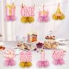 8Pcs 1st Birthday Decorations Honeycomb Centerpieces for Girls, Pink Rose Gold I Am One Happy First Birthday Table Centerpieces Party Supplies, One Year Old Bday Table Toppers Decor view 4