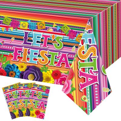 3 Pieces Fiesta Theme Party Tablecloth Mexican Table Cloths Cinco De Mayo Party Table Covers Fiesta Taco Night Table Cloth Mexican Theme Party Supplies for Mexican Fiesta Party Decor 54 x 108 Inch