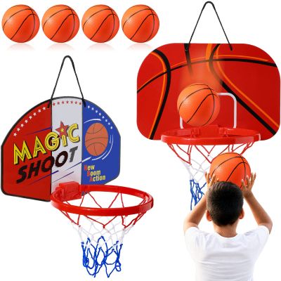 Sosation 2 Pcs Mini Basketball Hoop with 4 Basketball, Sticky Hook, Pump, Indoor No Drilling Basket Ball Hoop Decompress Game for Kid Adult Gift(Shoot Style)