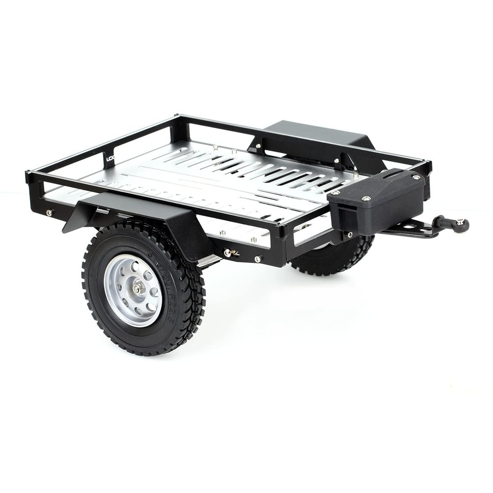 LCX Racing 1/10th RC Crawler Car Heavy Duty CNC Aluminum Trailer RC Crawler Hooper Trail Cargo Carrier Aluminum Kit for Axial SCX10 SCX10 II TRX4 TRX6 Redcat Gen7 Gen8 D90 HPI (Silver)