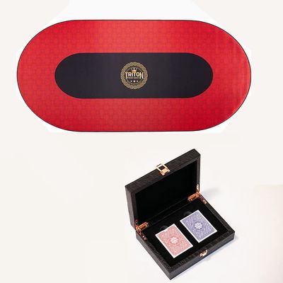 Triton Premium Portable Poker Table Mat 10 Player + Triton Premium Poker Playing Cards for Texas Holdem Poker
