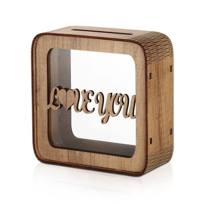 Piggy Bank for Adults, Personalized Wood Detachable Money Bank, Money Box with Name, for Wife Husband (Brown)