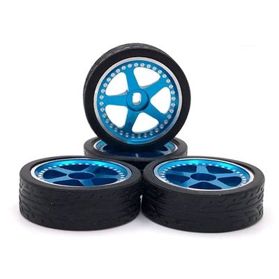 AAPIE 4Pcs 26Mm Metal Wheel Rim Rubber Tire Tyre Set for Wltoys 284131 K969 K989 K999 P929 Mini-Z 1/28 RC Car Upgrades Parts (Color : Blue)