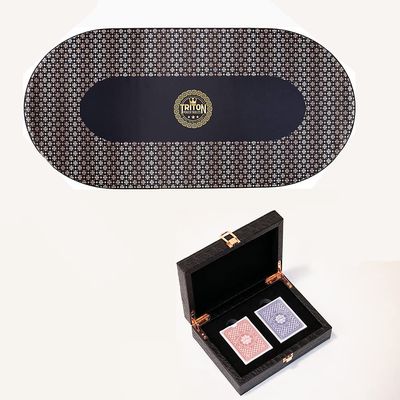 Triton Premium Portable Poker Table Mat 10 Player + Triton Premium Poker Playing Cards for Texas Holdem Poker