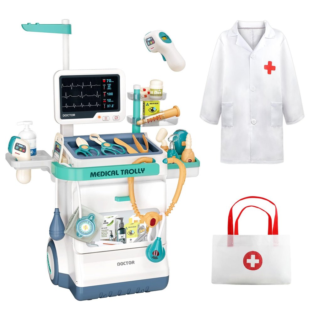Jovow Doctor Kit for Kids, Pretend Medical Station Set for Boys & Girls,Pretend Medical Kit Toy, Mobile Cart with Sound and Light Functions, Kids Doctor Kit for Toddlers 3-5 Birthday Gift