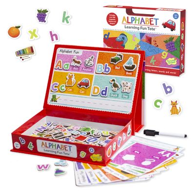 Peaceable Kingdom Alphabet Learning Fun Tote, Hands-on Literacy Activity Set with Magnetic Letters Sheets, Early Reading Skills Development, Kids Age 4+, Portable Classroom Home Organization