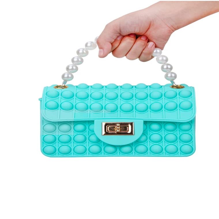 POP Fidget Toys Pearl Handbag Push Bubble Adult OR Kid Squeeze Purse Squishy SPOTIFY Party Gifts (Purple)
