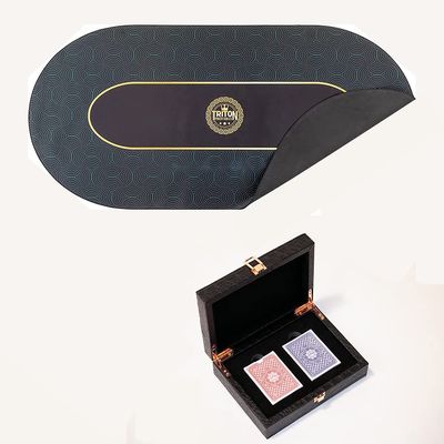 Triton Premium Portable Poker Table Mat 10 Player + Triton Premium Poker Playing Cards for Texas Holdem Poker