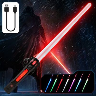 ANNDOFY Light Up Saber for Kids, Dual Light Sword RGB 7 Colors Changeable with 3 Modes FX Sound, Expandable Light Swords Set for Galaxy War Fighter Warriors, Dress Up Parties Gifts for Children's Day