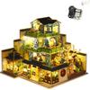 TOPBSFARNY 3D Wooden Assembly Dollhouse kit DIY Miniature Chinese Antique Painting Style Courtyard Scene Building with Dust Cover and Music Creative Gift (P013-Y) view 1
